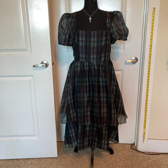 Disturbia Checkmate Puff Sleeve Layered Organza Midi Dress - Picture 2 of 8